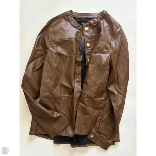 Jacket Moto By Susan Graver In Brown, Size: L