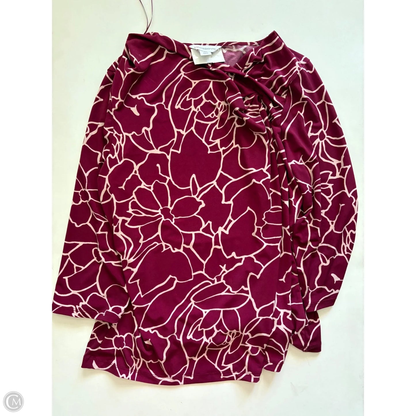 Blouse Long Sleeve By Liz Claiborne In Maroon, Size: Xl
