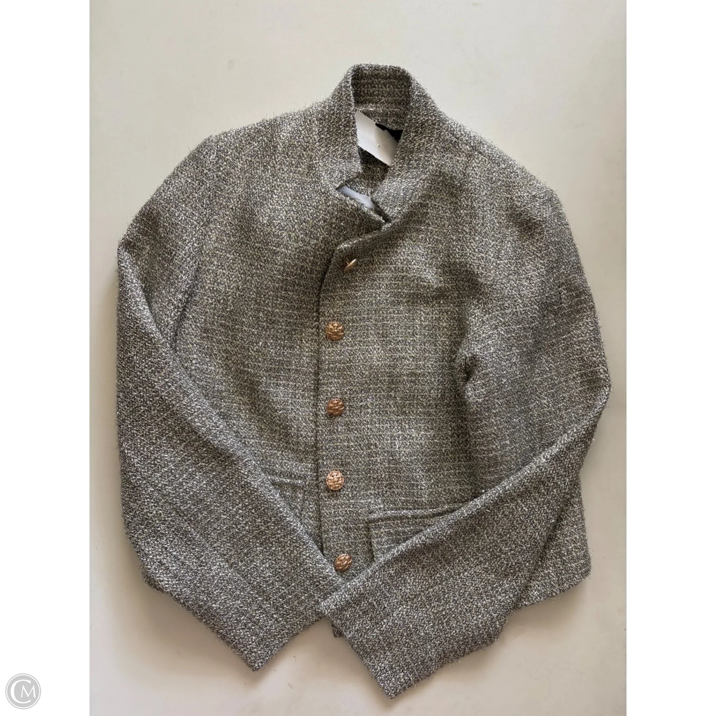 Blazer Designer By Abbey Glass In Silver, Size: S