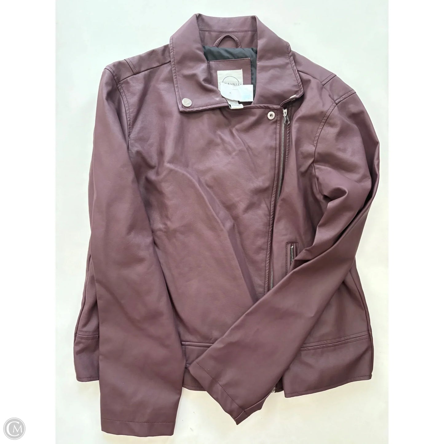 Jacket Moto Leather By vine and valley In Maroon, Size: Xl