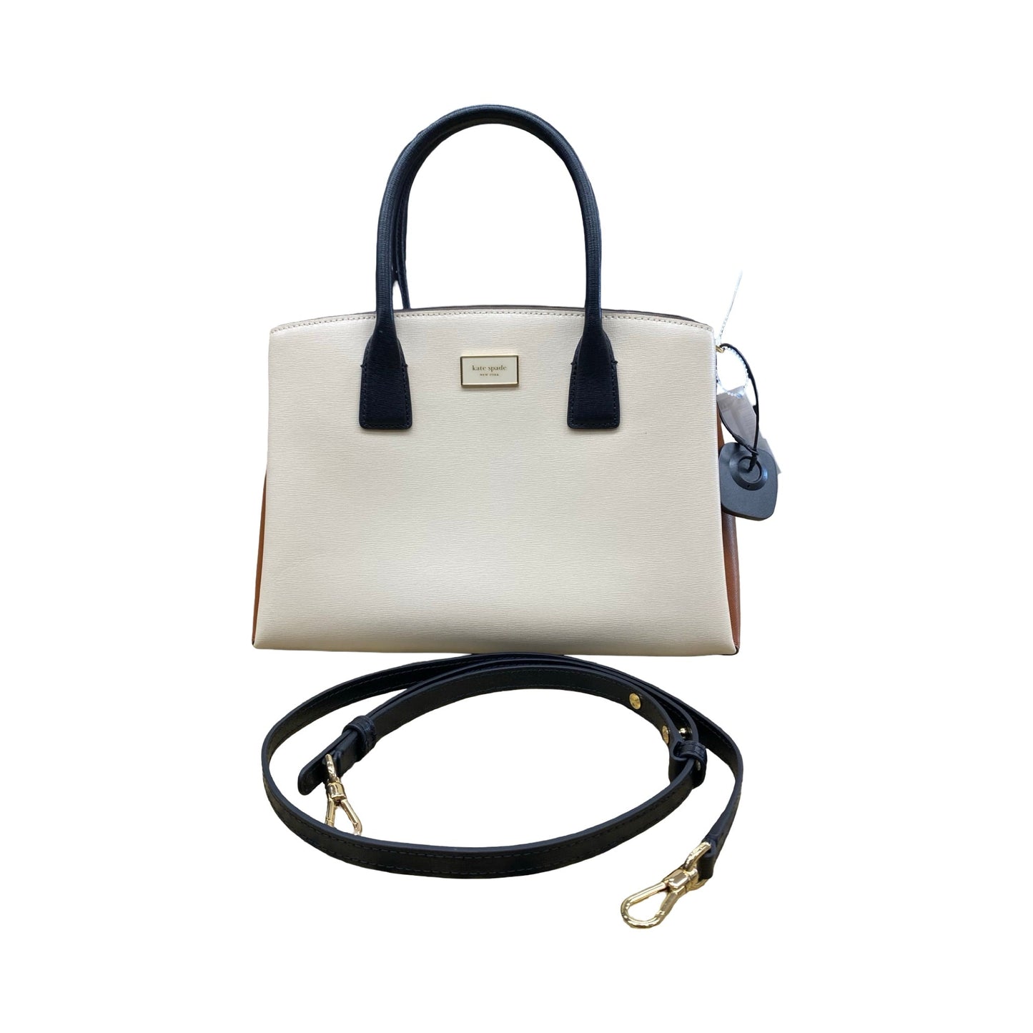 Handbag Designer By Kate Spade In Brown & Cream, Size:Medium
