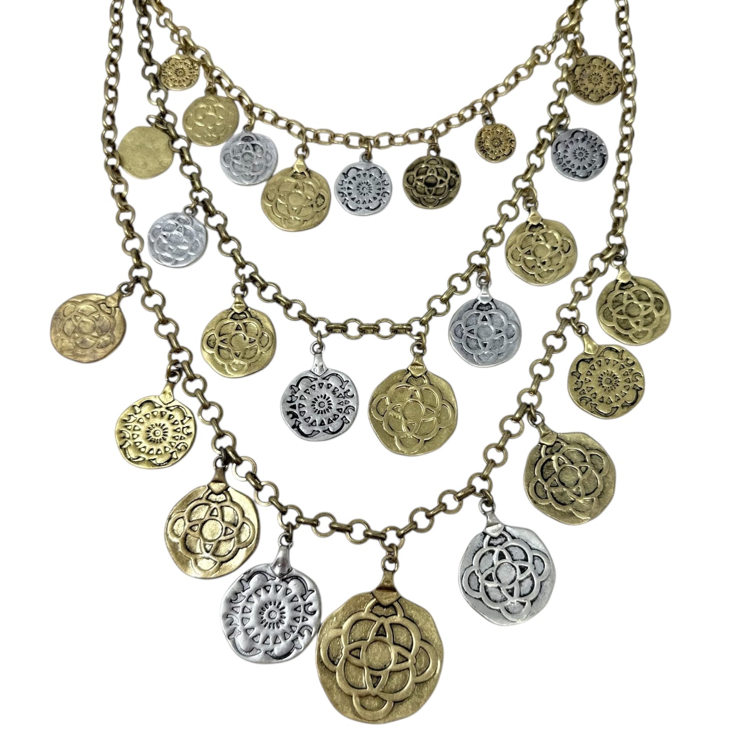 Gold & Silver Tone Coin Charm Convertible Three Section Necklace & Bracelet Set By Cabi