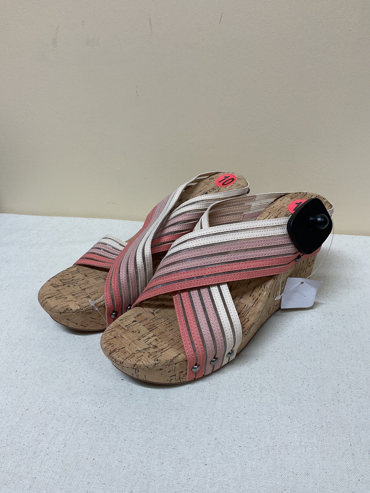 Sandals Heels Wedge By Lucky Brand In Pink & Tan, Size:10