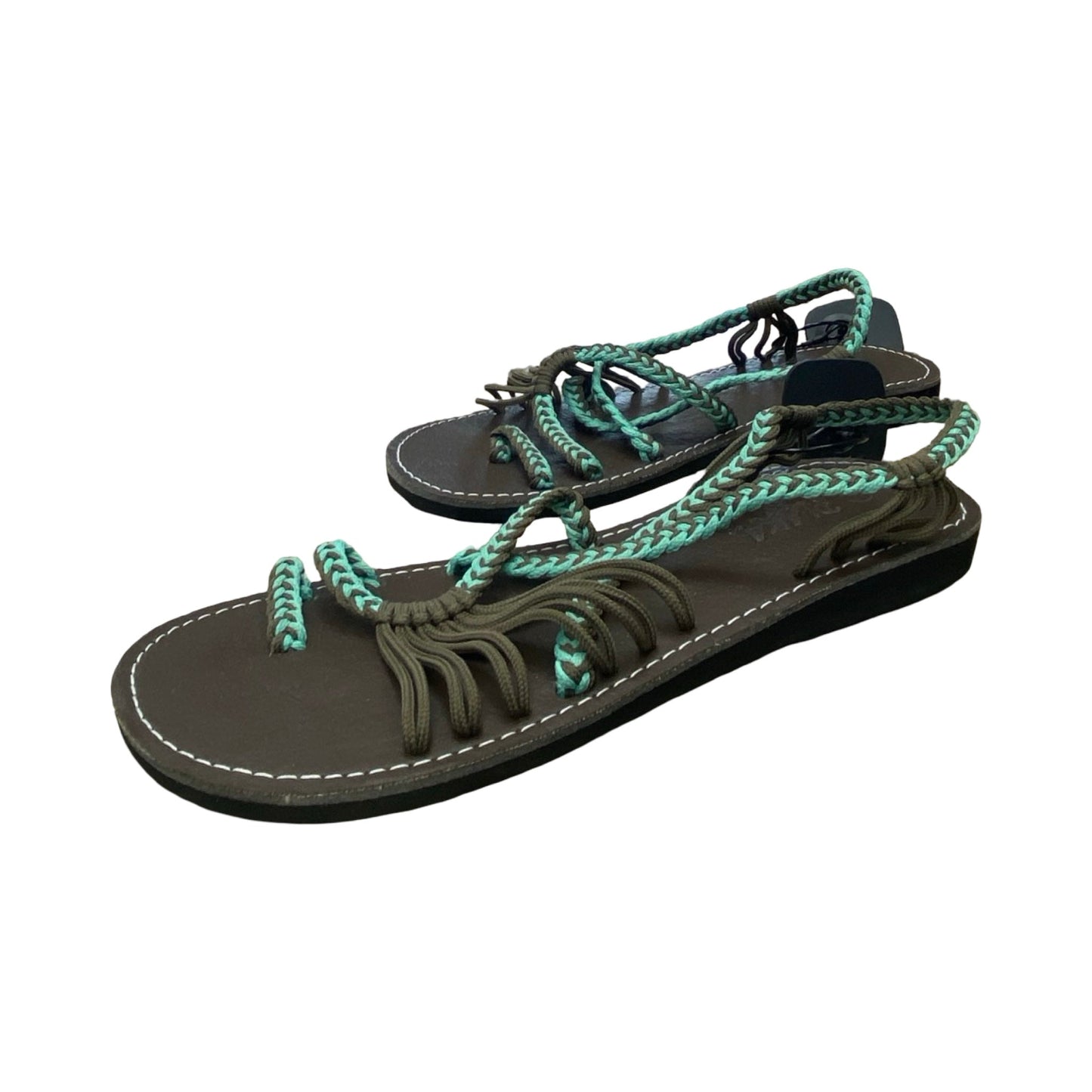 Sandals Flats By Plaka In Blue & Brown, Size:10