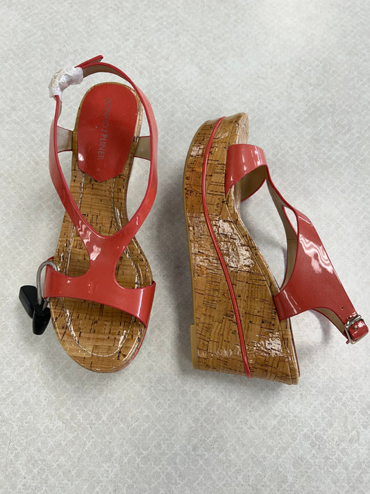 Sandals Heels Wedge By Donald Pliner In Coral, Size:6.5