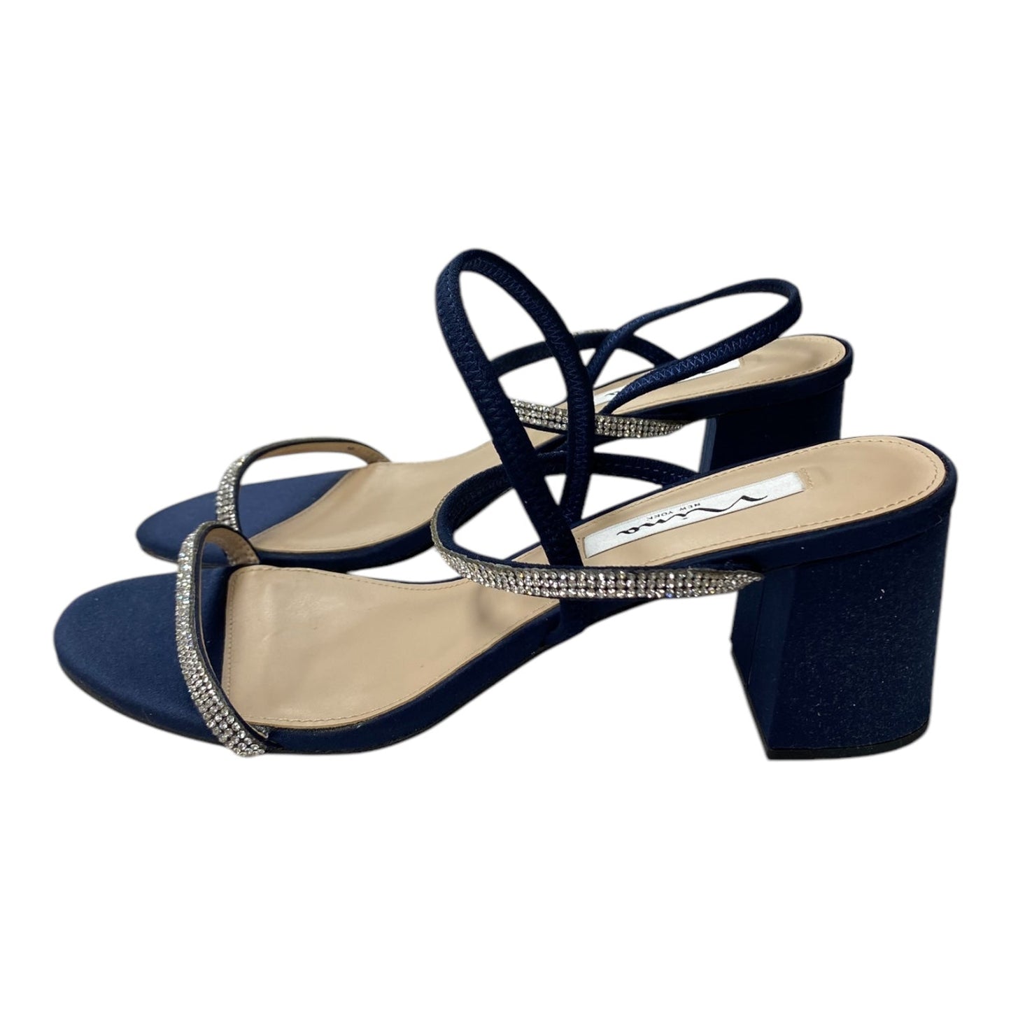 Sandals Heels Block By Nina In Navy, Size:9.5