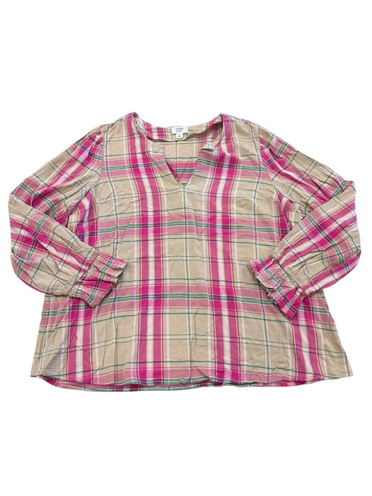 Blouse Ls By Crown And Ivy In Pink & Tan, Size:L