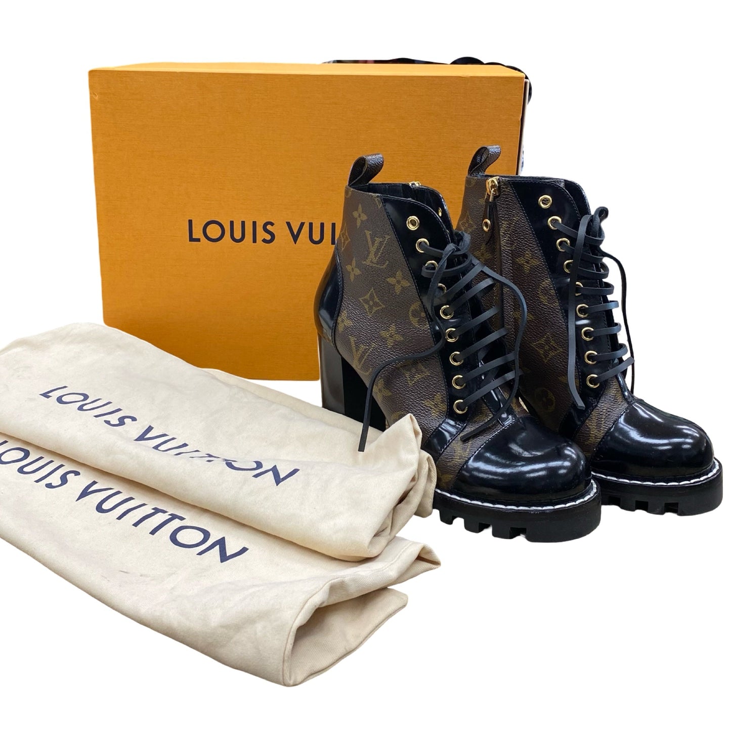 Boots Luxury Designer By Louis Vuitton In Black & Brown, Size:8.5