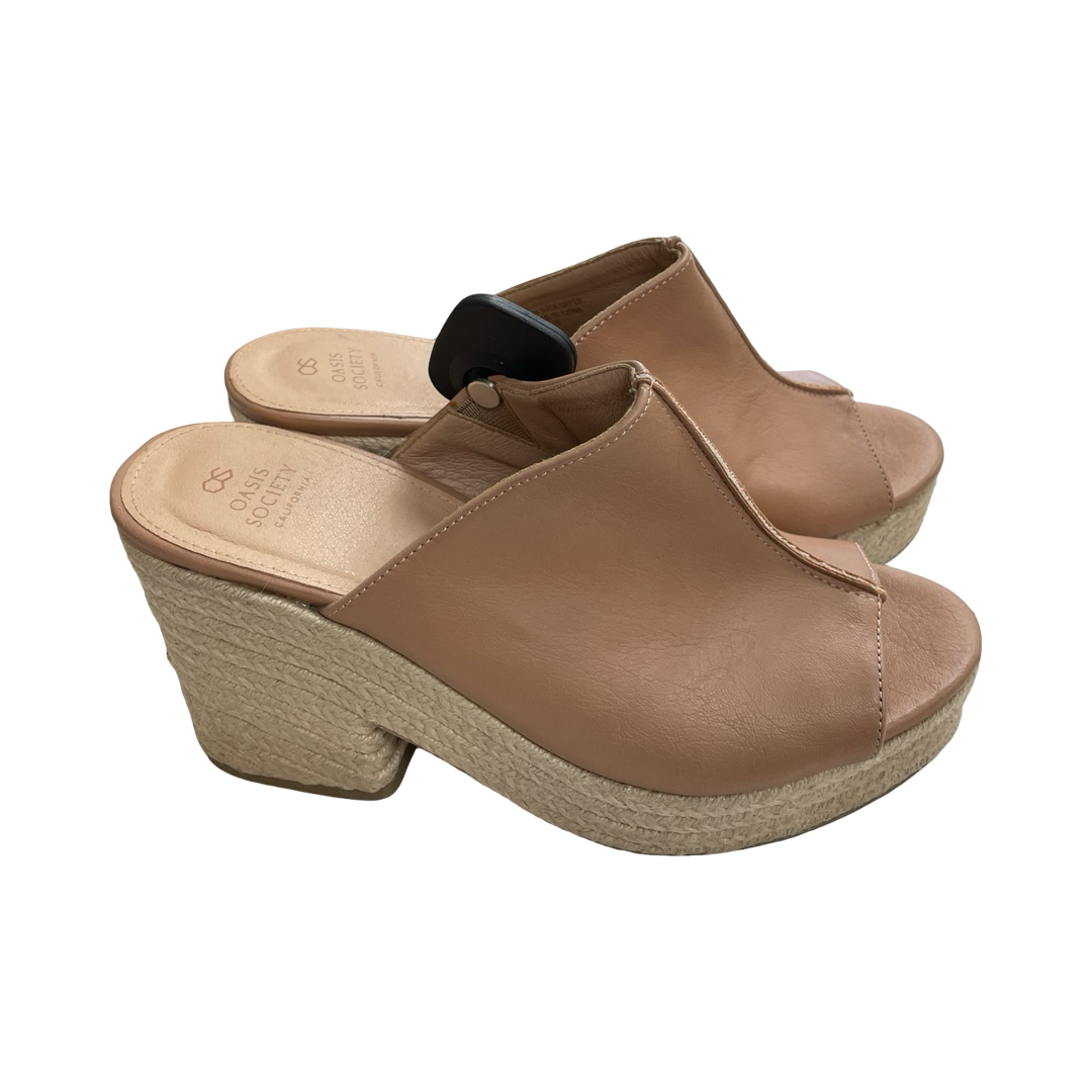 Sandals Heels Wedge By Oasis Society In Tan, Size:10