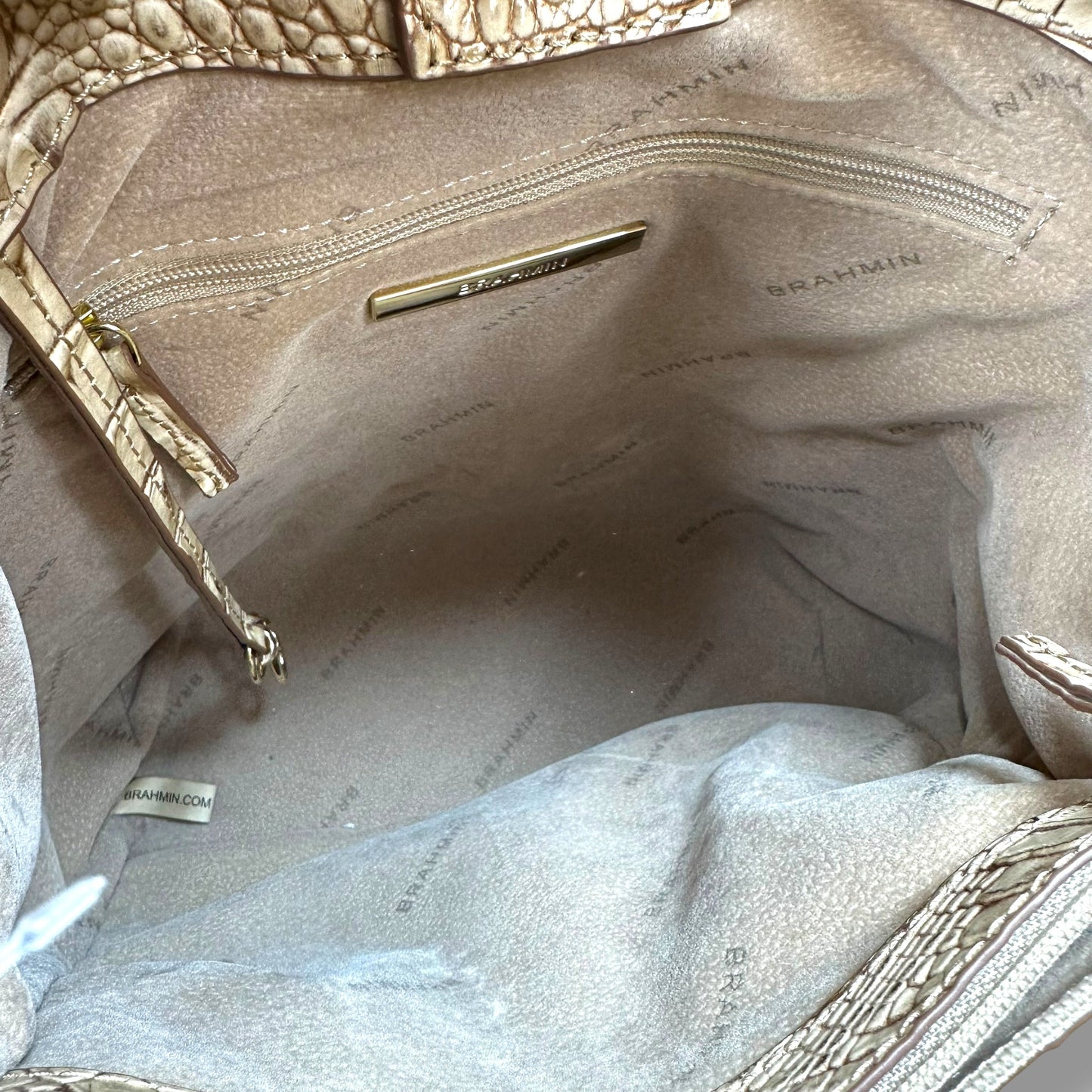 Amelia Croc Embossed Leather Bucket Bag Handbag Designer By Brahmin, Size: Medium