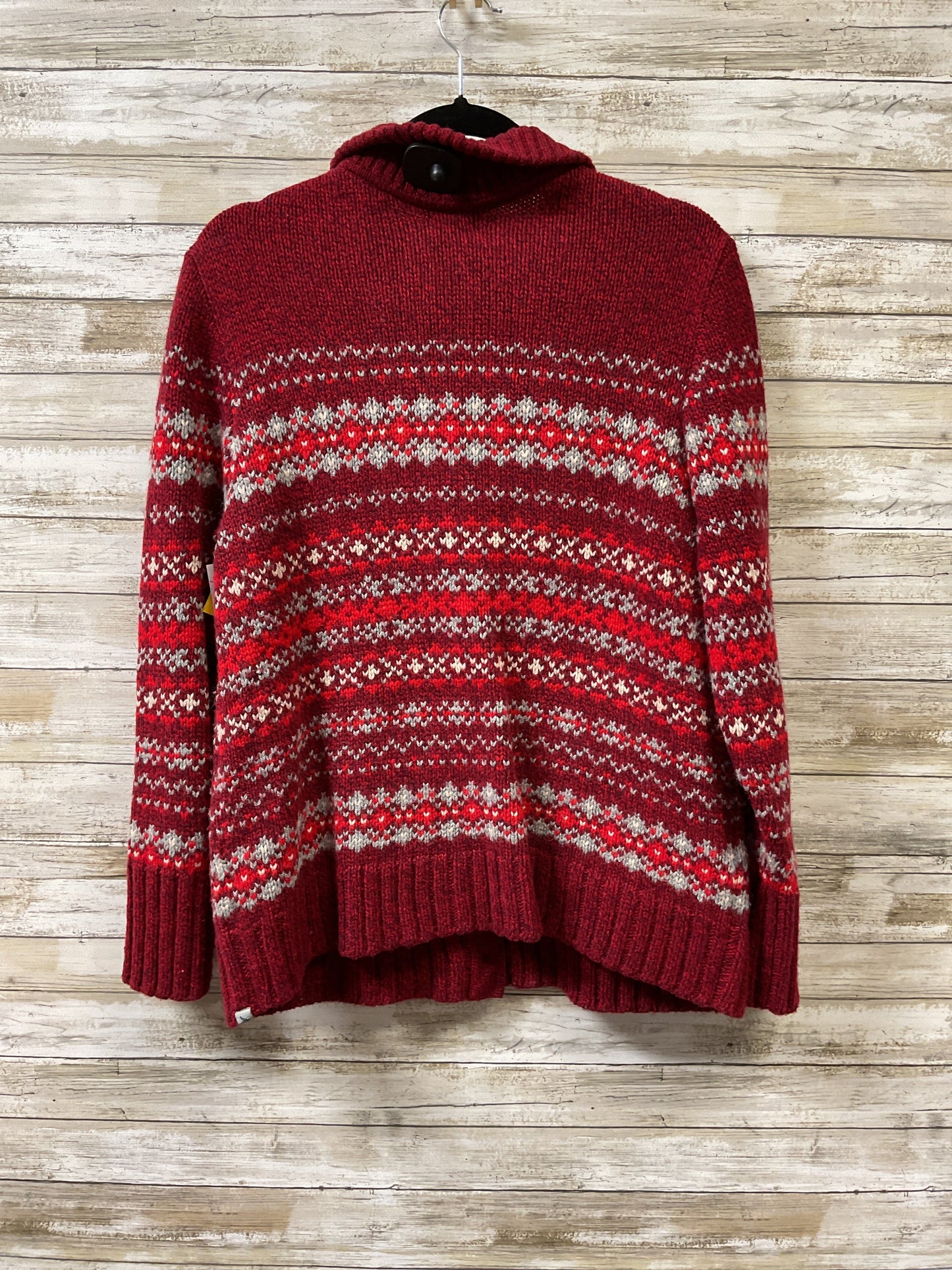 Sweater Cardigan By Eddie Bauer In Red & Silver, Size:Lp