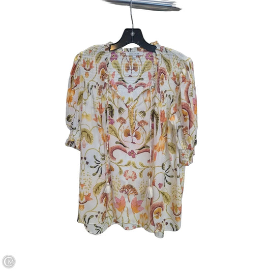 Top Short Sleeve By Rose And Olive In White & Yellow, Size: L