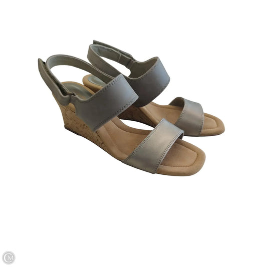 Sandals Heels Wedge By Clarks In Silver, Size: 9
