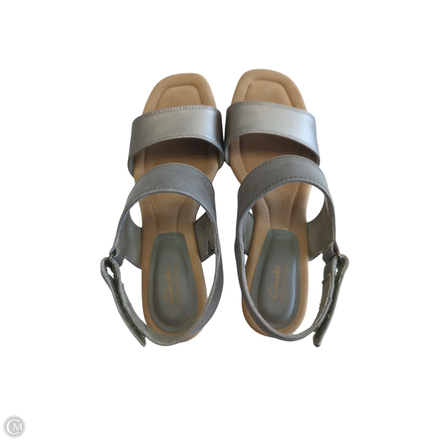 Sandals Heels Wedge By Clarks In Silver, Size: 9