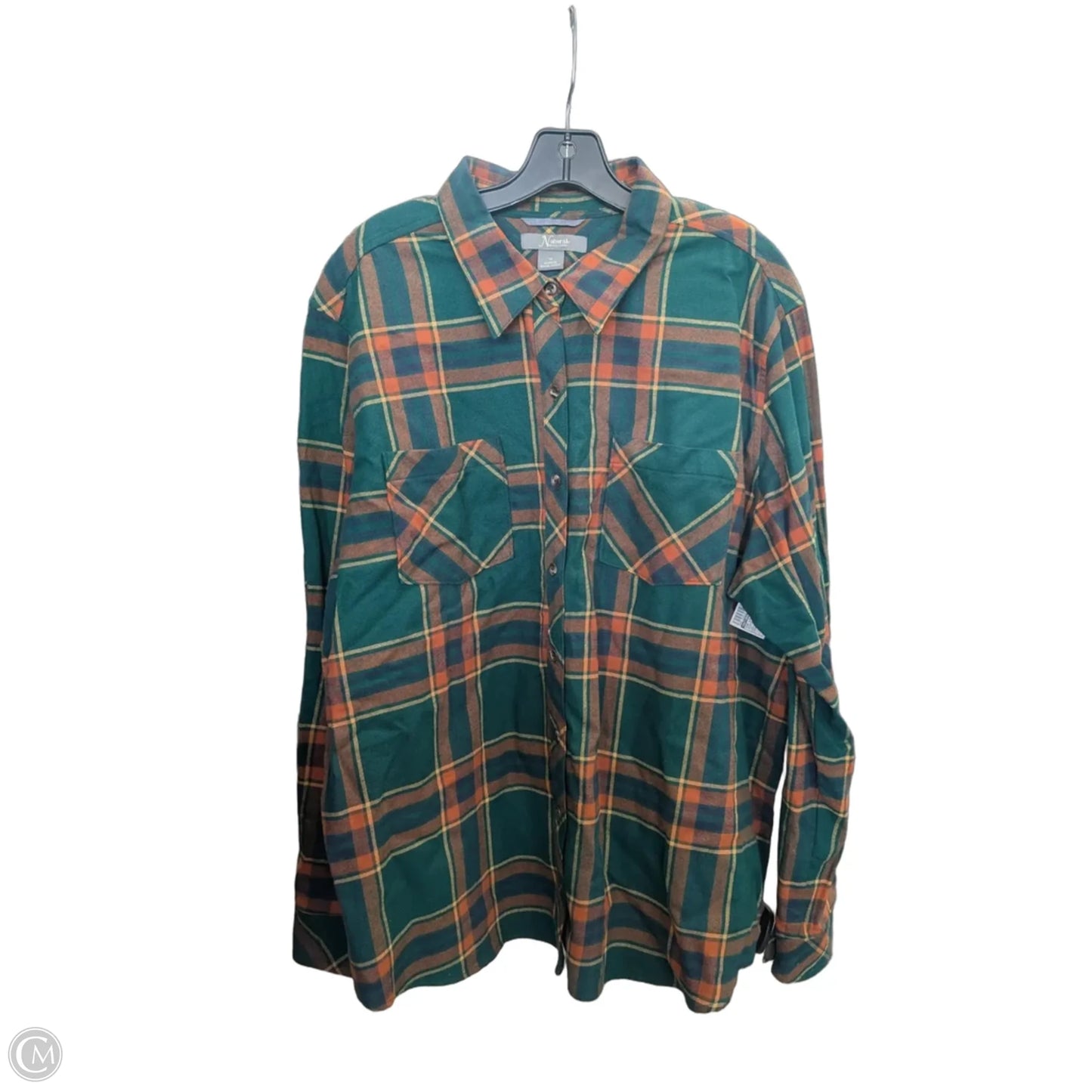 Top Long Sleeve By Natural Reflections In Plaid Pattern, Size: 1x