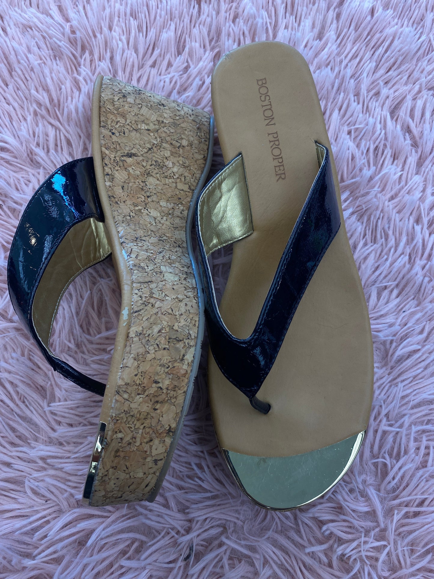 Black Gold Sandals Heels Wedge Boston Proper, Size 7