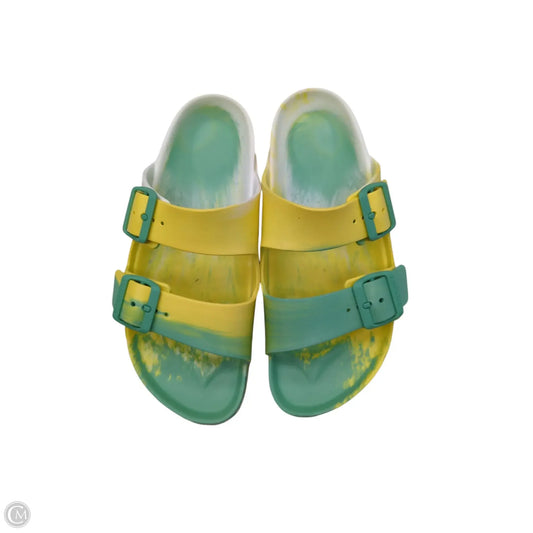 Sandals Flats By Birkenstock In Green & Yellow, Size: 7.5