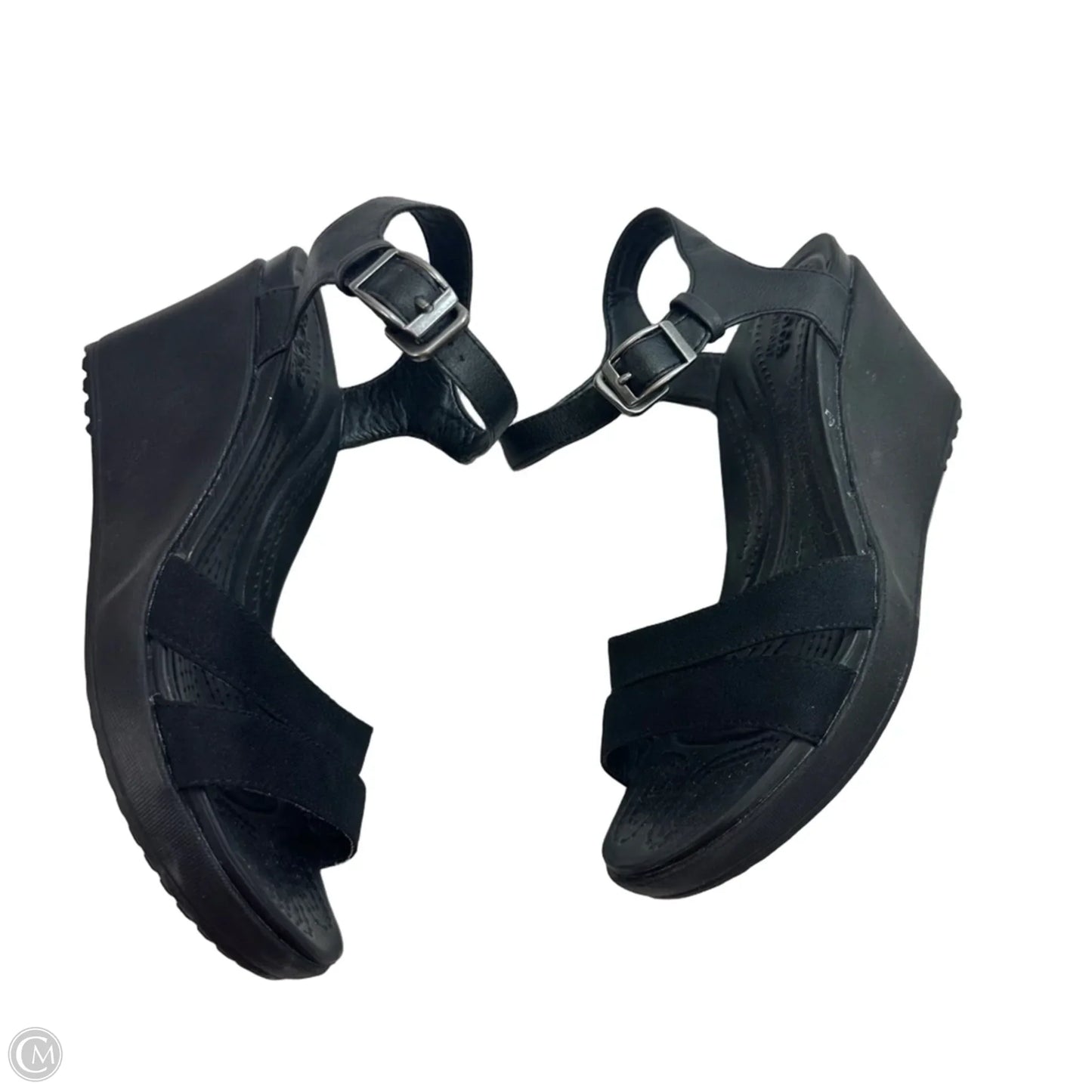 Sandals Heels Wedge By Crocs In Black, Size: 7