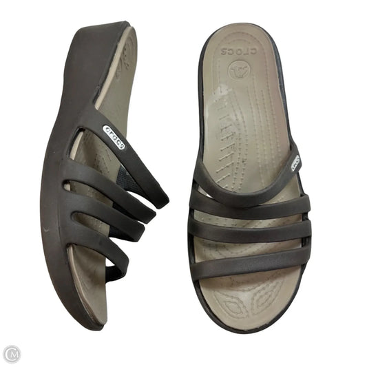 Sandals Heels Wedge By Crocs In Brown, Size: 8