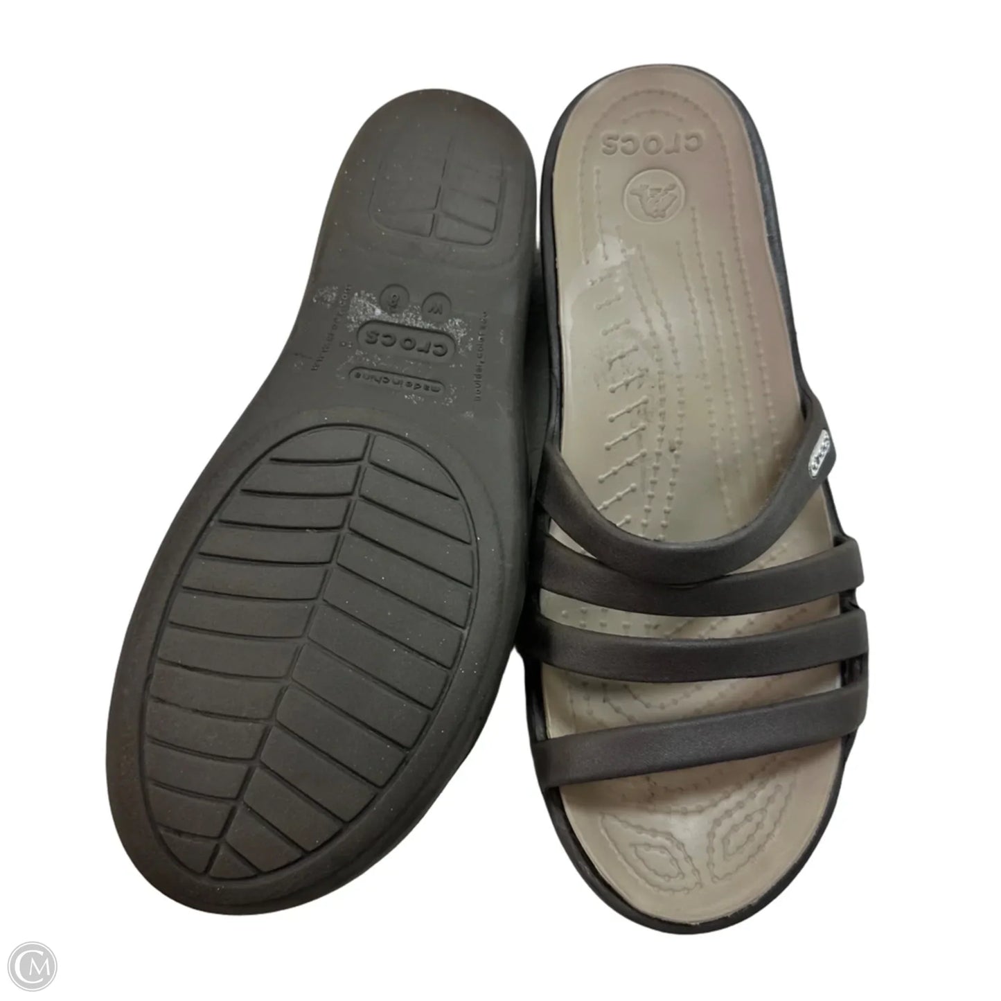 Sandals Heels Wedge By Crocs In Brown, Size: 8