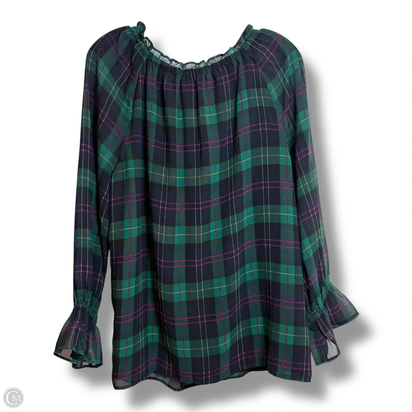 Top Long Sleeve By Talbots In Plaid Pattern, Size: M