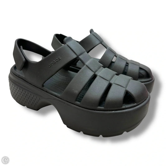 Sandals Heels Platform By Crocs In Black, Size: 9