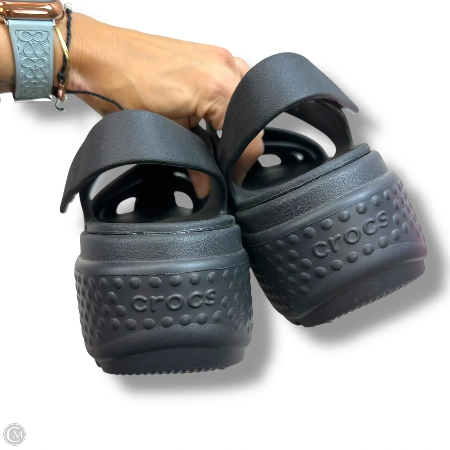 Sandals Heels Platform By Crocs In Black, Size: 9
