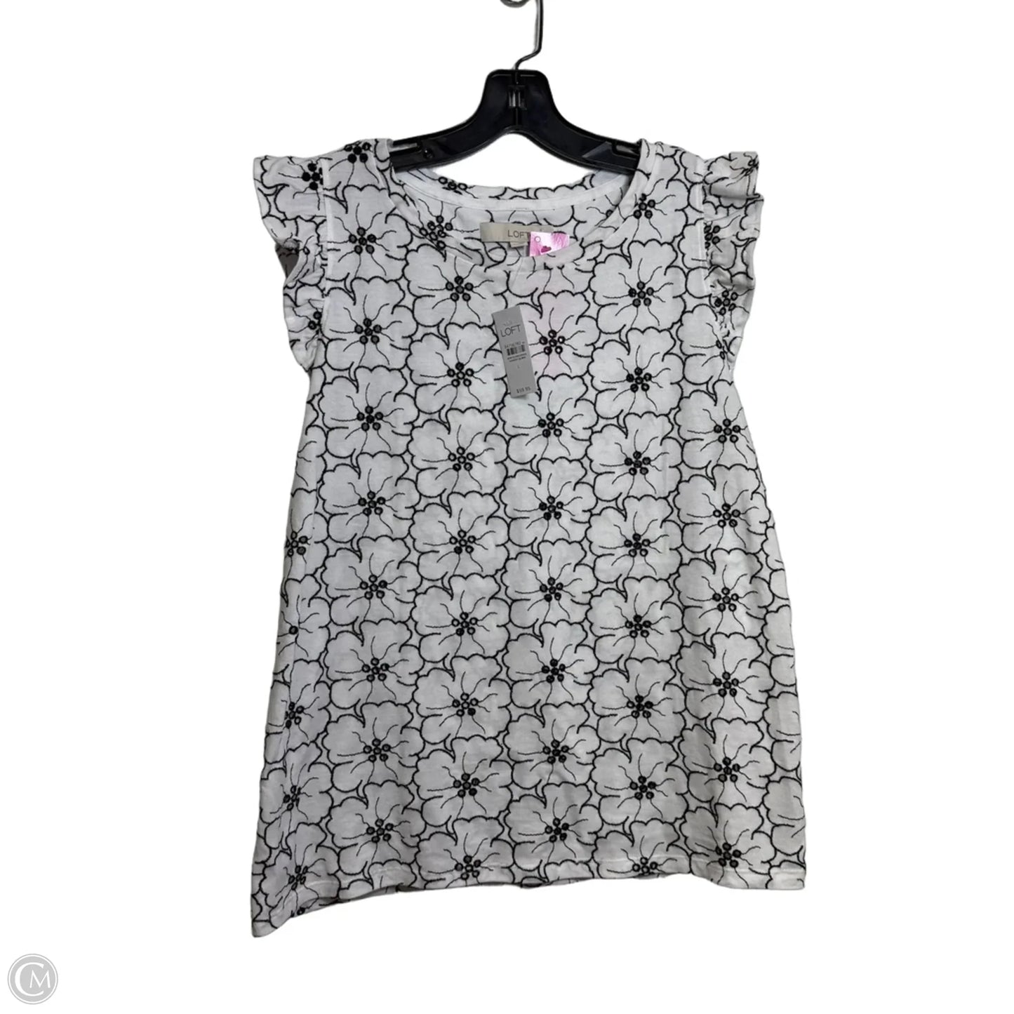 Top Short Sleeve By Loft In Black & White, Size: L