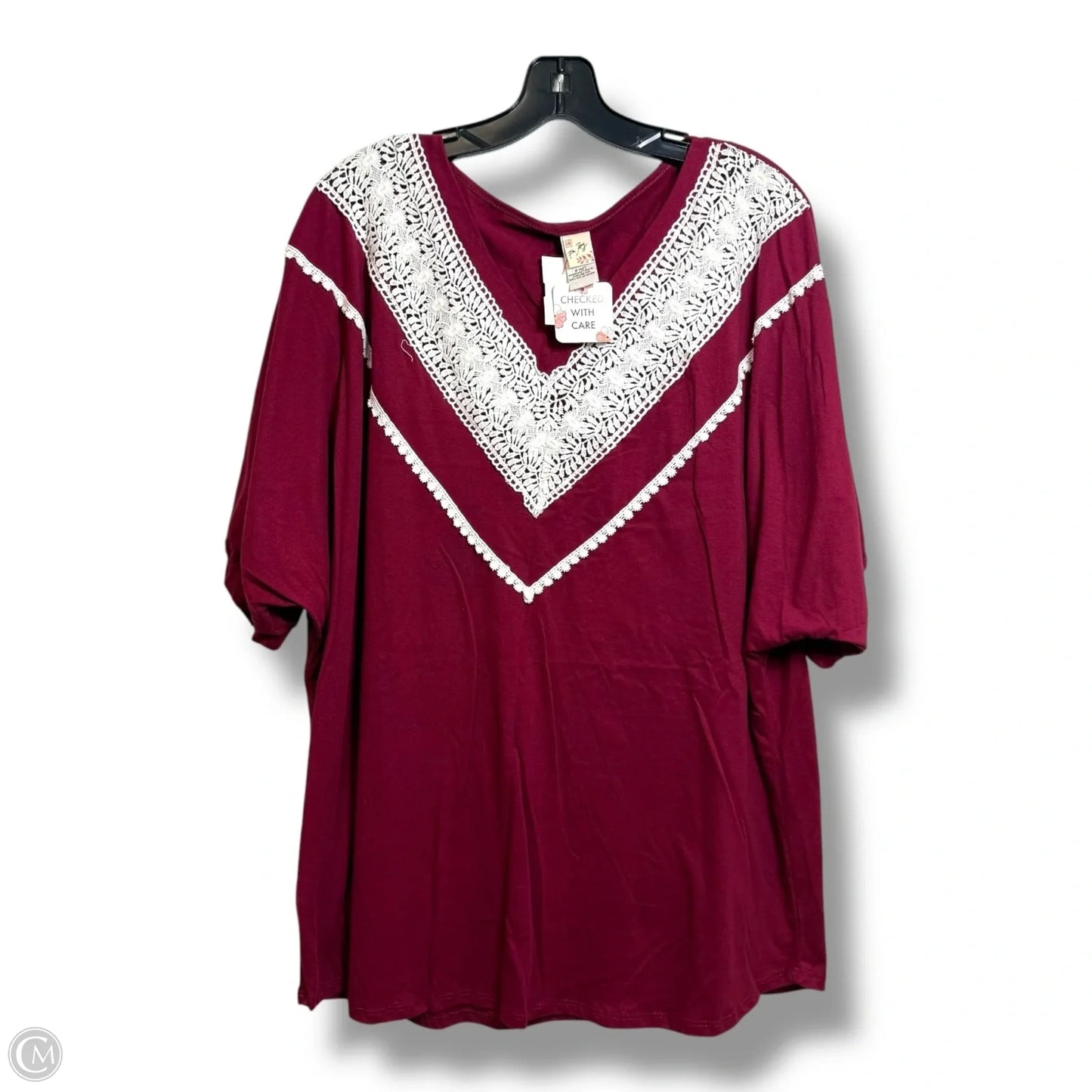 Top Short Sleeve By 7th Ray In Maroon, Size: 3x