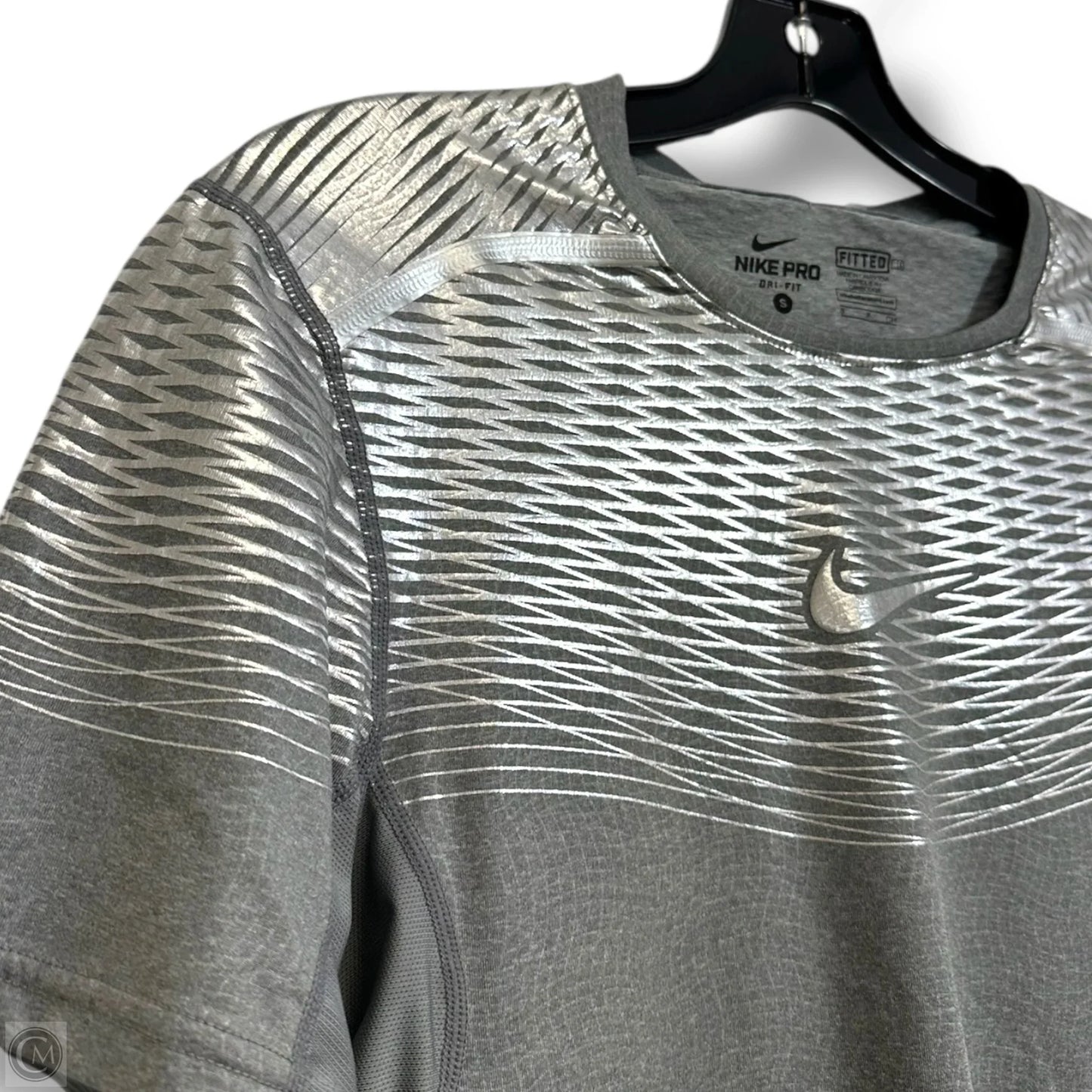 Athletic Top Short Sleeve By Nike Apparel In Silver, Size: S