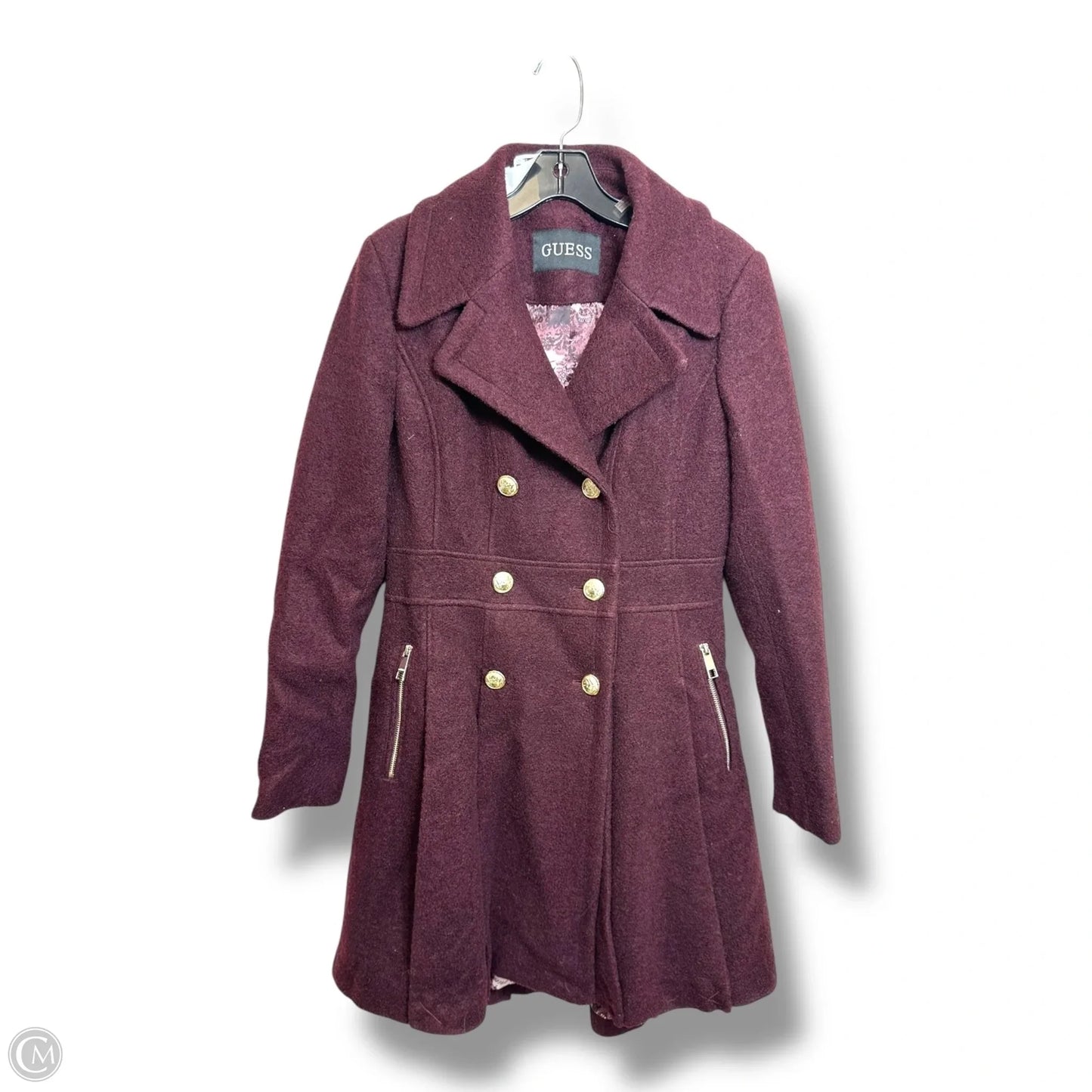 Coat Peacoat By Guess In Maroon, Size: M