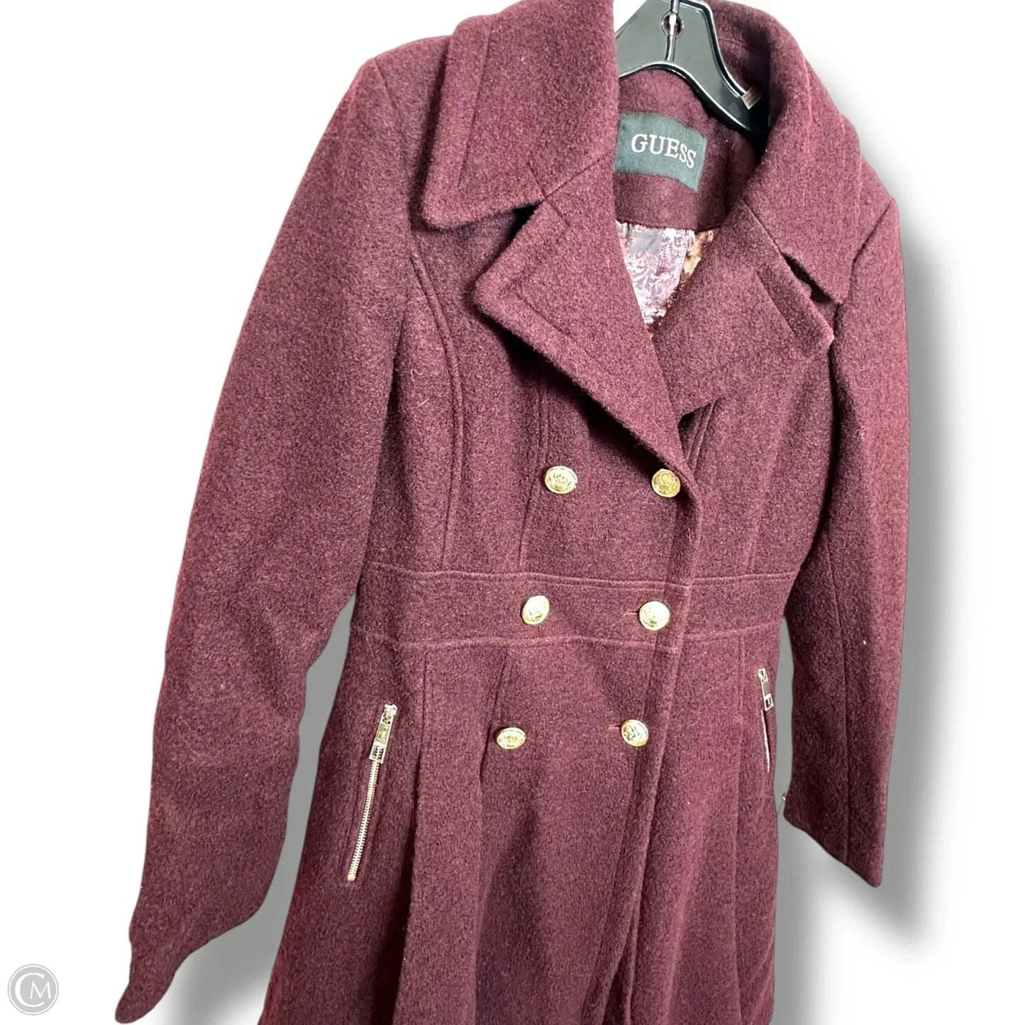 Coat Peacoat By Guess In Maroon, Size: M