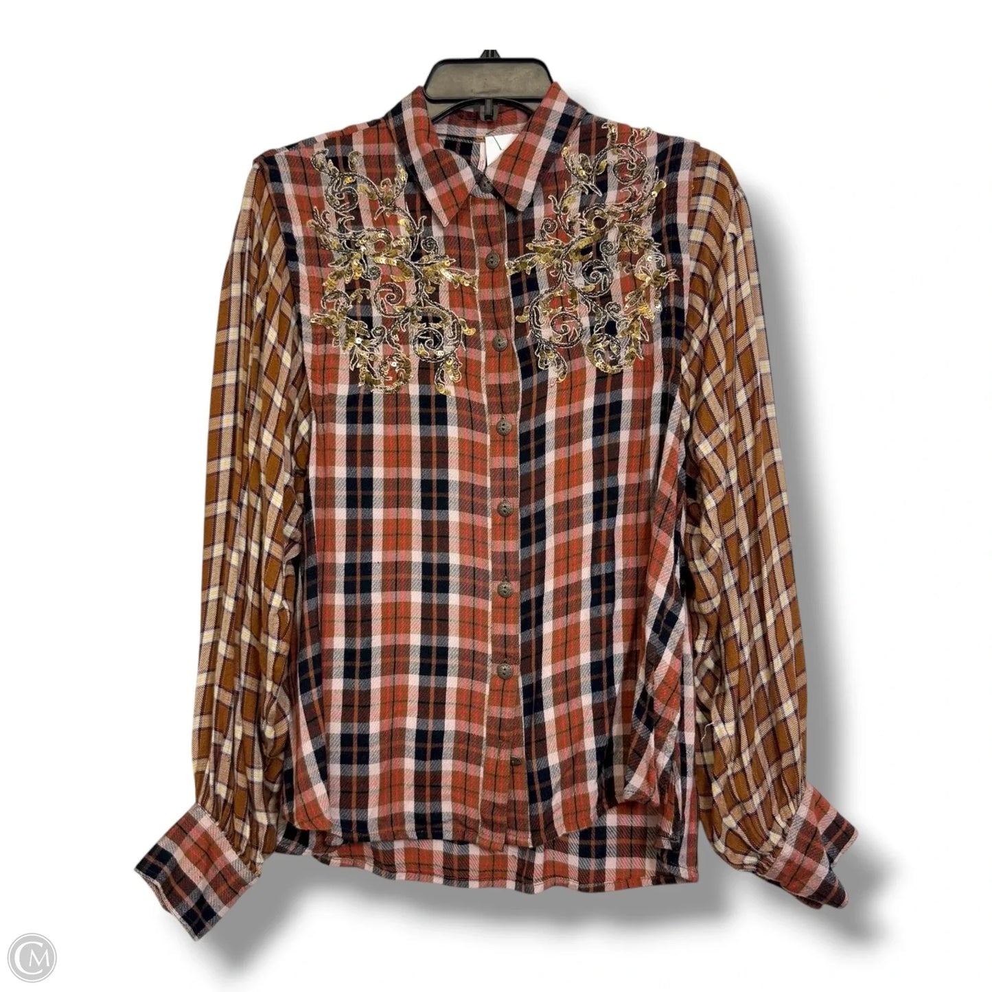 Top Long Sleeve By Free People In Plaid Pattern, Size: S