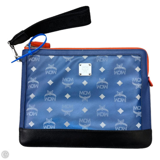 Visetos Blue Monogram nylon/Leather Pouch Wristlet Luxury Designer By Mcm, Size: Medium