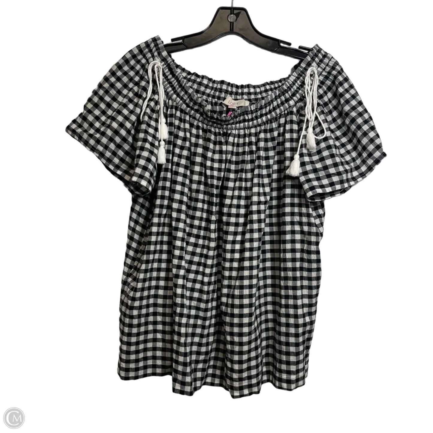Top Short Sleeve By Loft In Checkered Pattern, Size: L