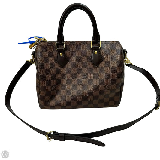 Speedy Bandoulière 25 in Damier Ebene canvas Crossbody Luxury Designer By Louis Vuitton, Size: Small