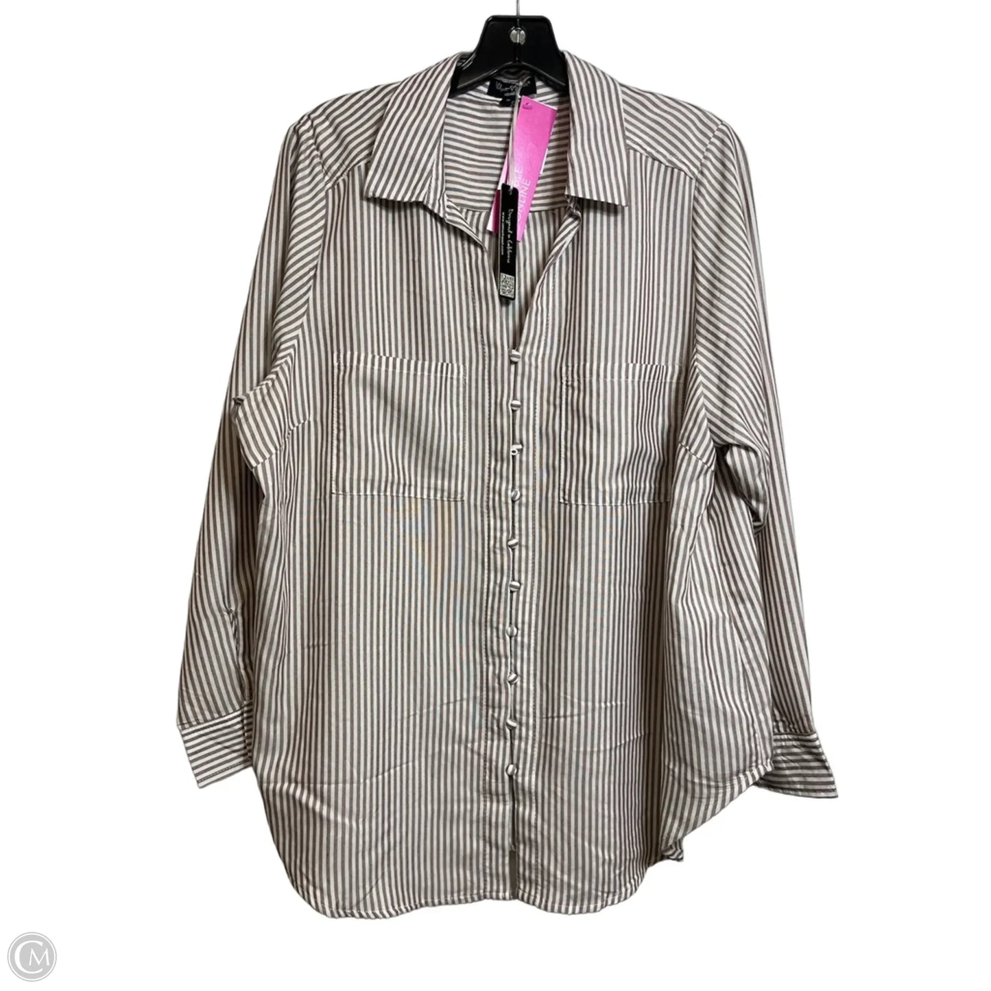 Top Long Sleeve By Velvet In Tan & White, Size: 1x