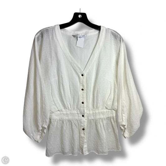 Top 3/4 Sleeve By Trina By Trina Turk In White, Size: M