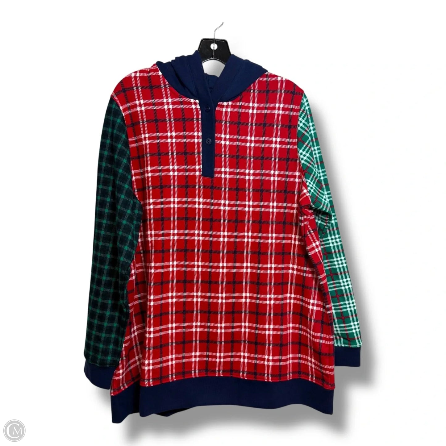 Sweatshirt Hoodie By Lands End In Plaid Pattern, Size: 1x