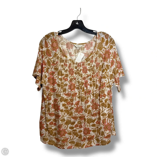 Top Short Sleeve By Lucky Brand In Brown & Cream, Size: M