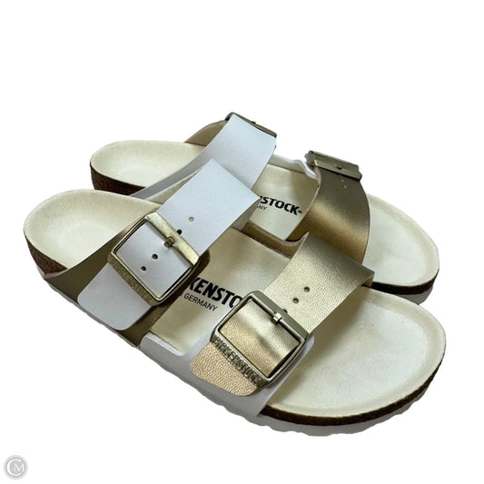 Sandals Flats By Birkenstock In Gold & White, Size: 37/6