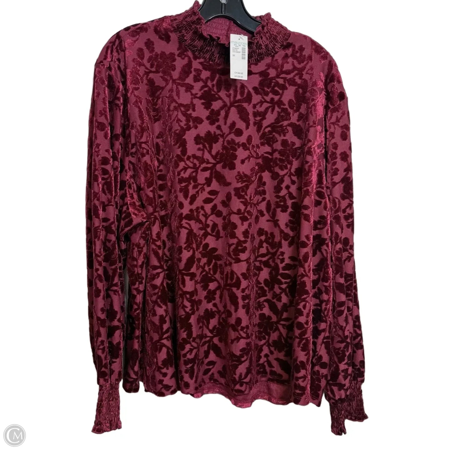 Top Long Sleeve Basic By Maurices In Maroon, Size: 3x