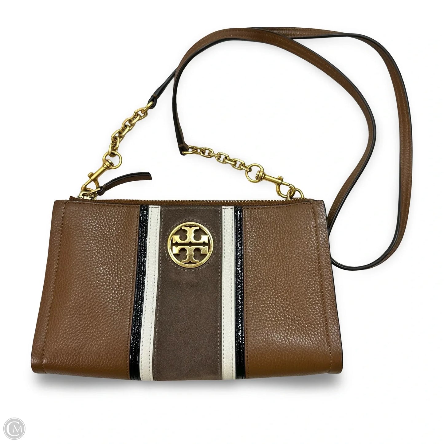 Carson stripe leather Crossbody Designer By Tory Burch, Size: Small