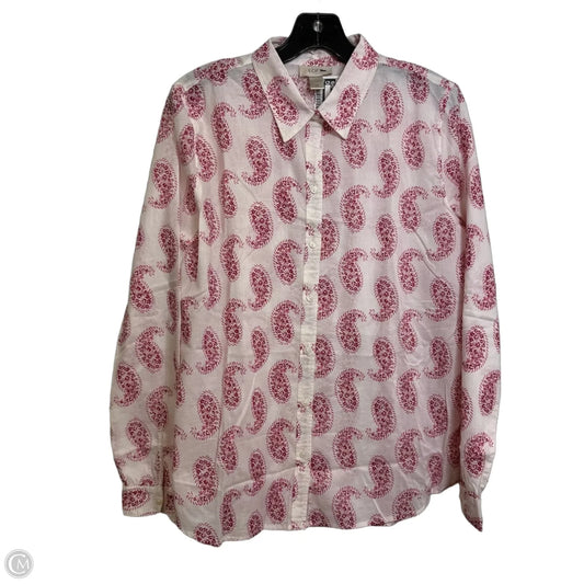 Top Long Sleeve Basic By Loft In Red & White, Size: M