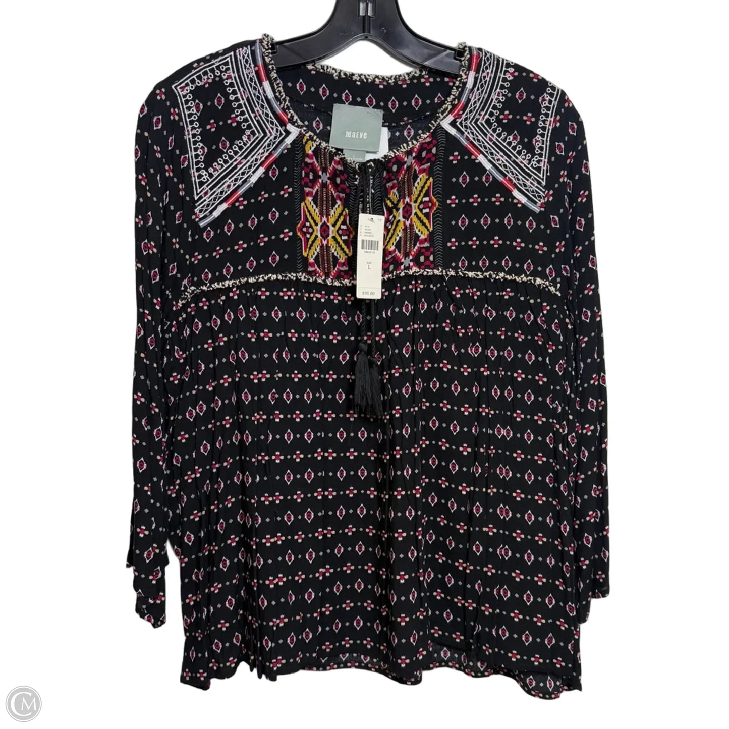 Top Long Sleeve Basic By Maeve In Black & Red, Size: L