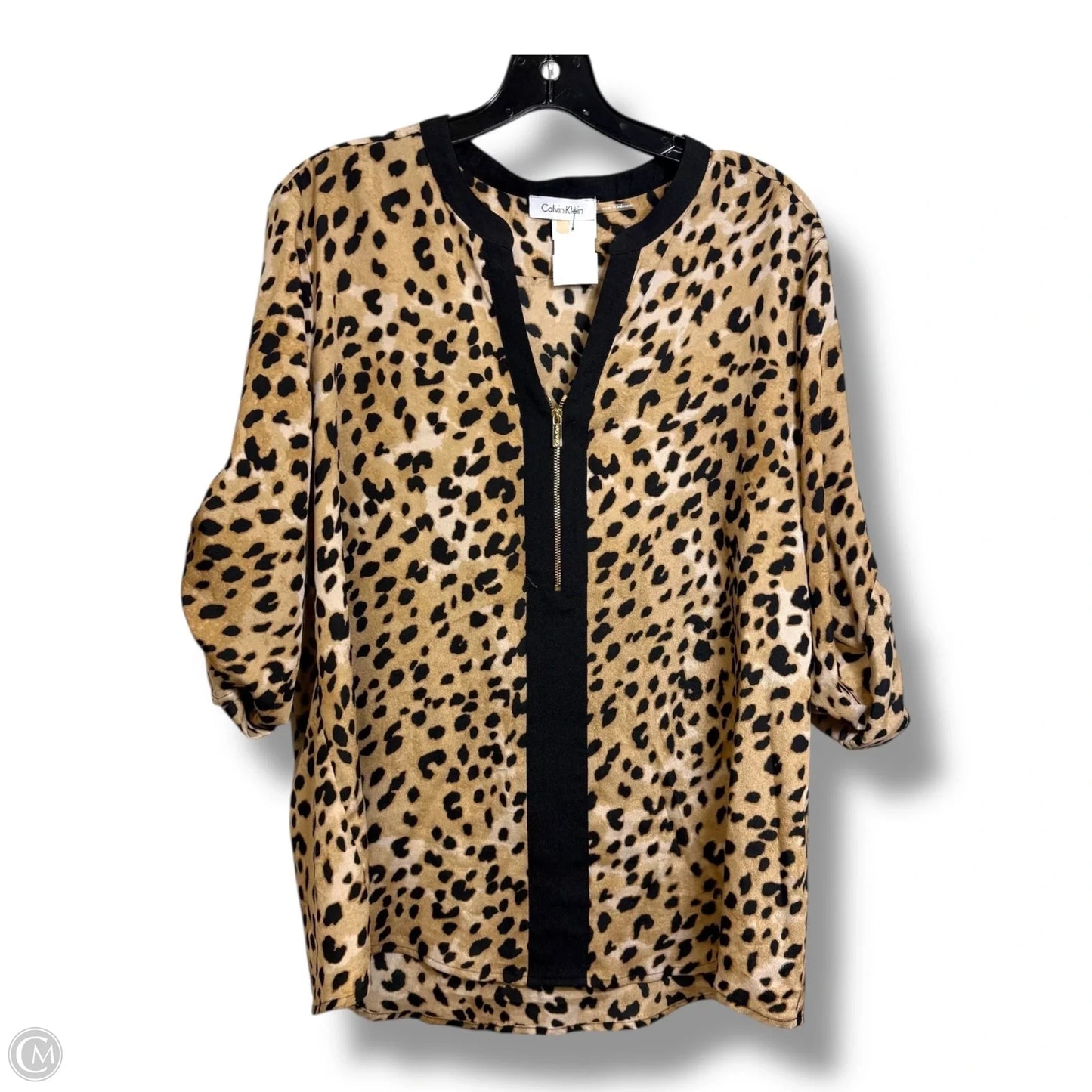 Top Long Sleeve By Calvin Klein In Animal Print, Size: L