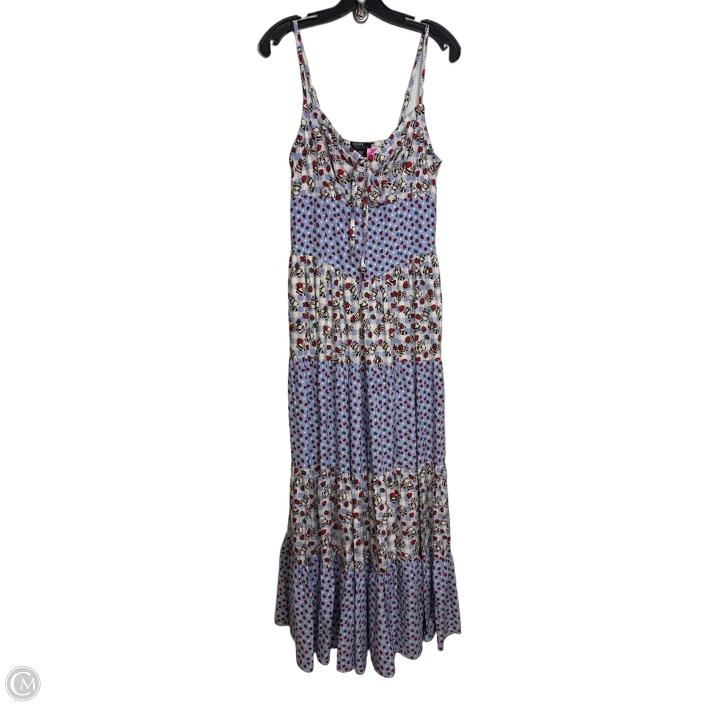 Thorn & Fable Raccoons & Strawberries Strappy Maxi Dress Casual Maxi In Blue & Cream, Size: L