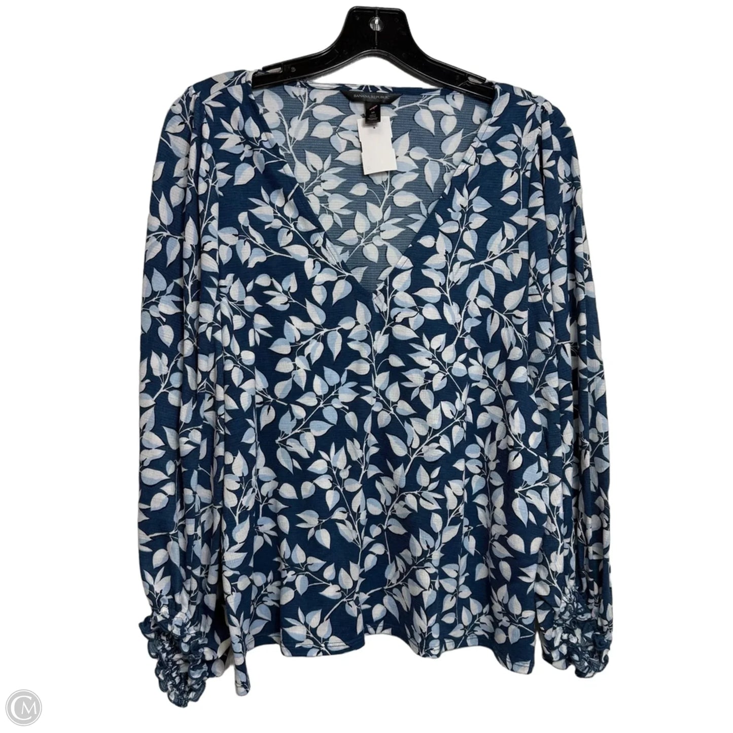 Top Long Sleeve By Banana Republic In Blue & White, Size: M