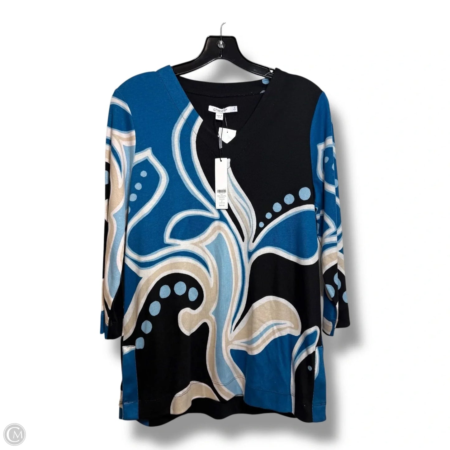 Top Long Sleeve By Chicos In Black & Blue, Size: L