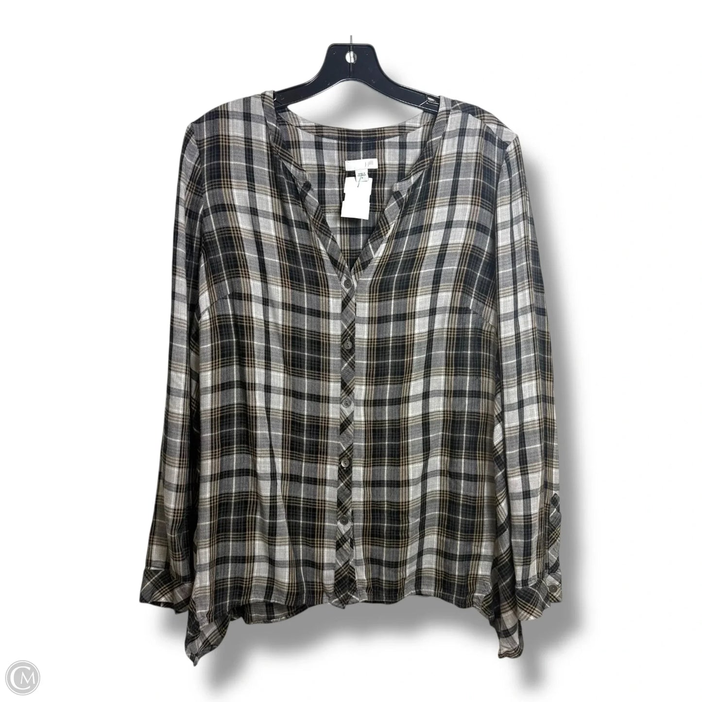 Top Long Sleeve By J. Jill In Plaid Pattern, Size: M